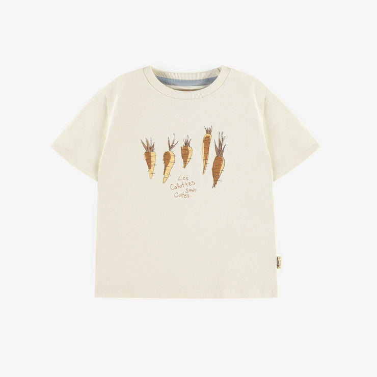T-shirt crème avec carottes à manches courtes en coton, bébé || Cream short sleeved t-shirt with carrots in cotton, baby