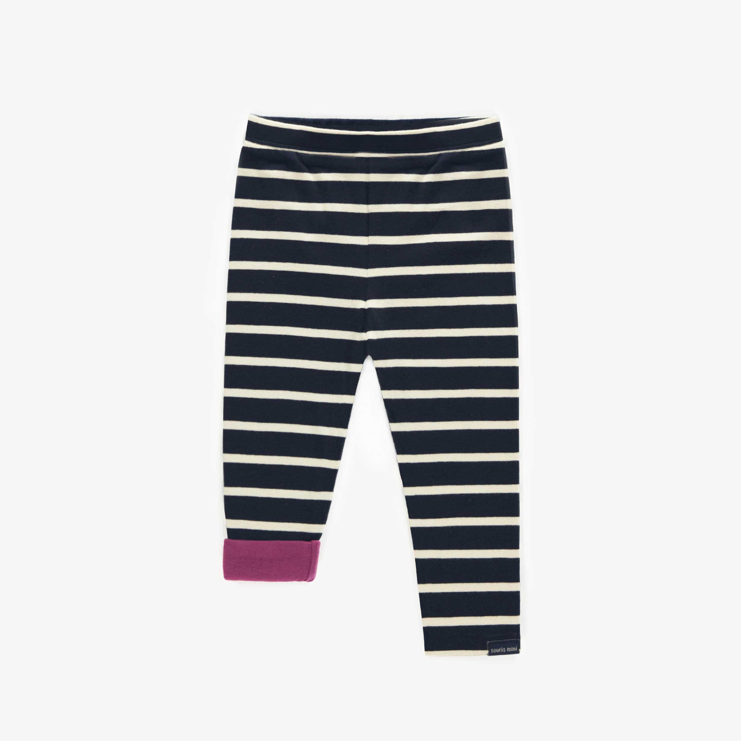 Reversible striped navy and cream legging in jersey, baby