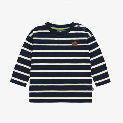 T-shirt marine et crème à rayures avec manches longues en jersey, bébé || Striped navy and cream t-shirt with long sleeves in jersey, baby