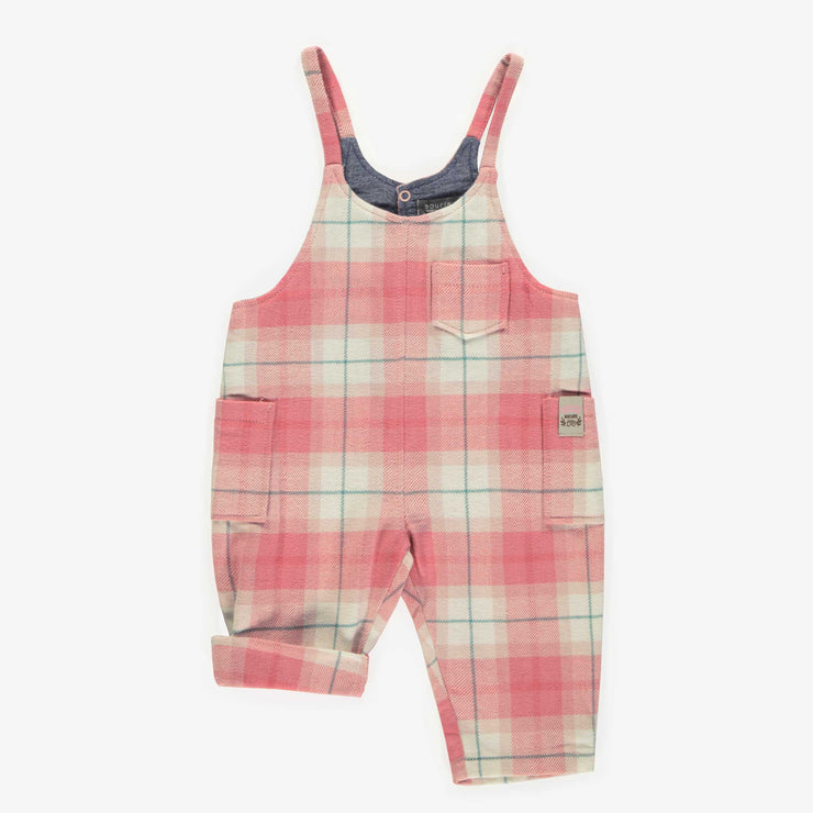 Salopette rose ample à carreaux en flanelle, bébé || Loose pink checkered overalls in flannel, baby