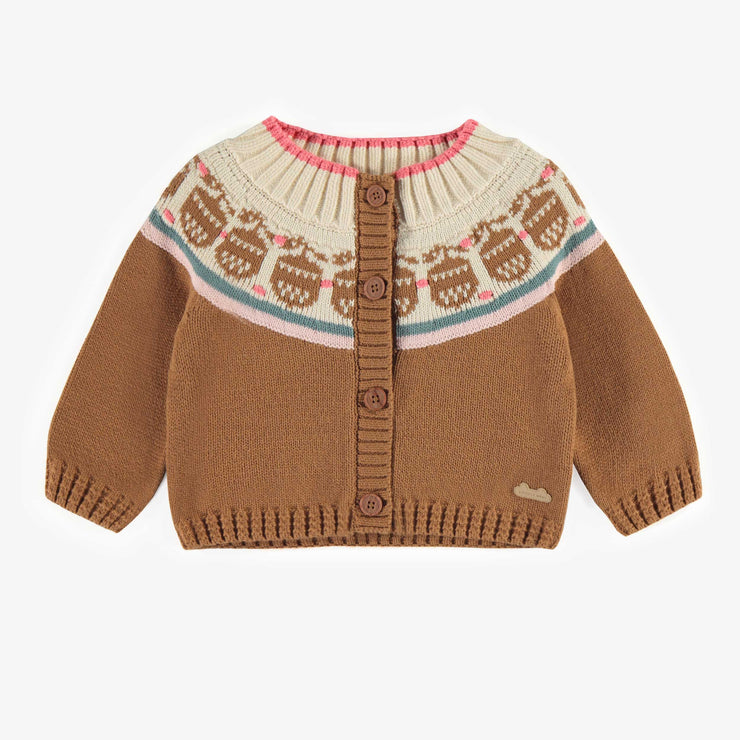 Veste de maille brune à motif en coton cachemire, bébé || Brown patterned knitted vest in cotton cashmere, baby