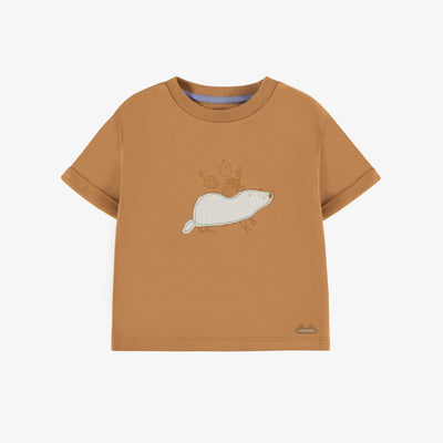 T-shirt brun à manches courtes avec un écureuil en jersey, bébé || Brown short-sleeves t-shirt with a squirrel in jersey, baby