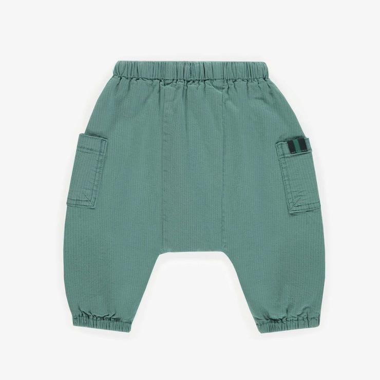 Pantalon vert de coupe ample en denim rayé, bébé || Green pants loose fit in railroad denim, baby
