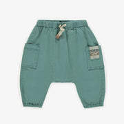 Pantalon vert de coupe ample en denim rayé, bébé || Green pants loose fit in railroad denim, baby