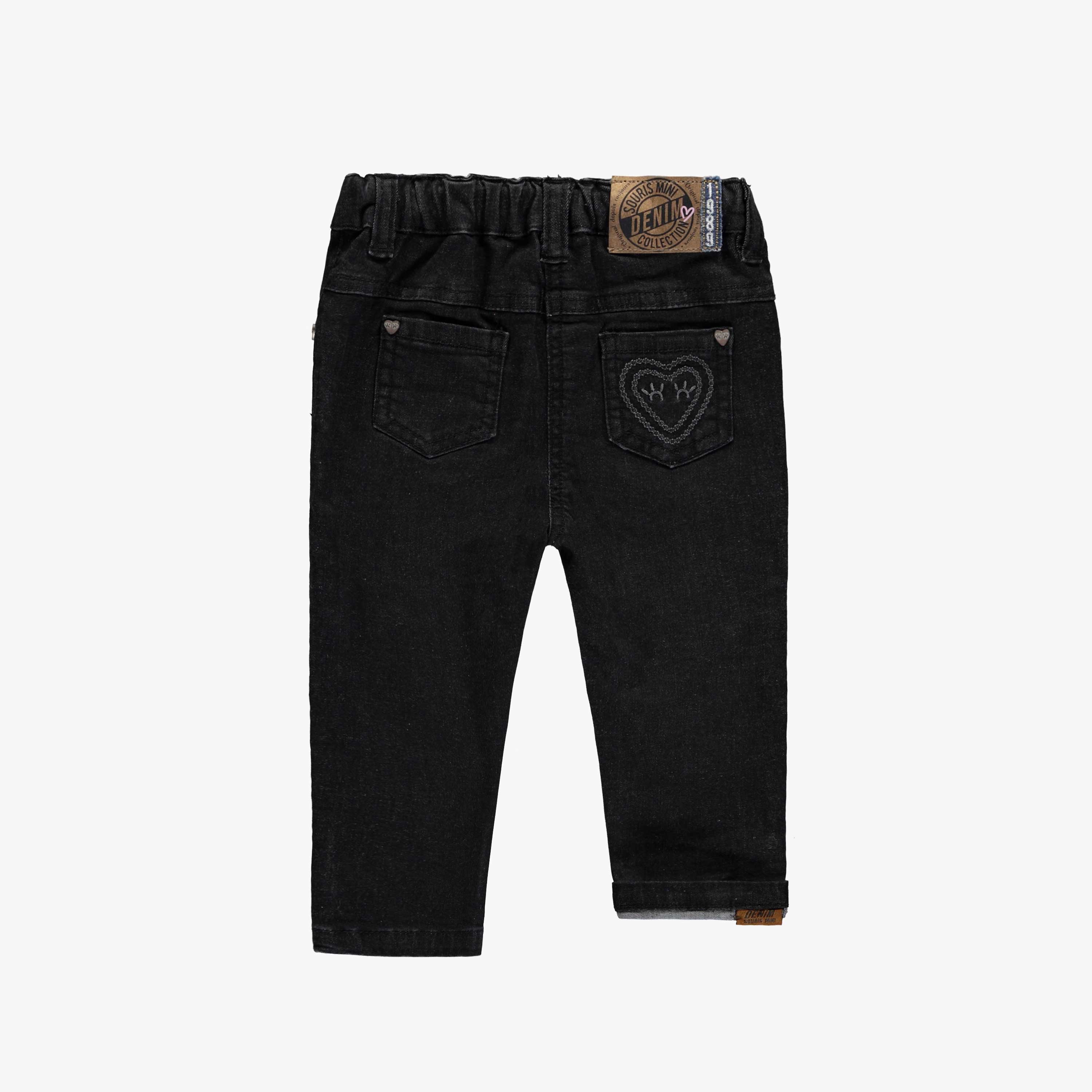 Pantalon en denim noir de coupe ajustée avec broderies, bébé