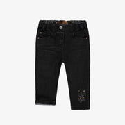 Pantalon en denim noir de coupe ajustée avec broderies, bébé || Black denim pants with a slim fit and embroidery, baby