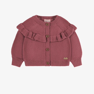 Veste de maille vieux rose à manches bouffantes, bébé || Purple knitted vest with puffy sleeves, baby