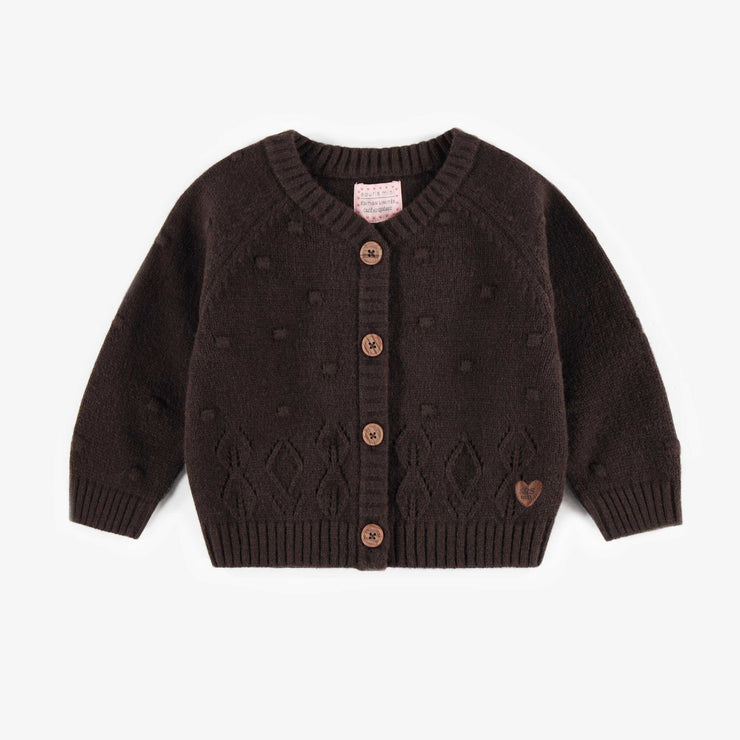 Veste de maille brun foncé avec motif dans la maille, bébé || Dark brown knitted vest with pattern in the knit, baby