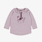 T-shirt mauve à manches longues avec col à volant, bébé || Purple t-shirt with long sleeves and ruffled collar, baby