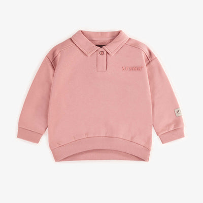 Chandail coupe bouffante avec col chemise en coton ouaté rose, enfant || Pink sweater puffy fit with shirt collar in fleece, child