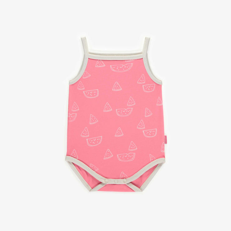 Cache-couche rose à bretelles minces en jersey extensible, bébé || Pink bodysuit with thin straps in stretch jersey, baby