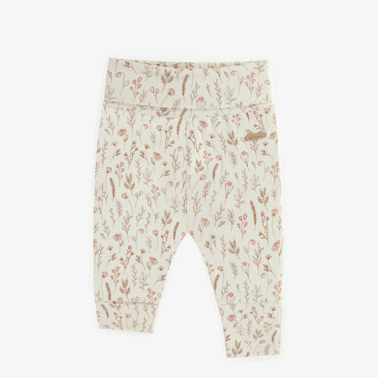 Pantalon évolutif crème fleuri en jersey extensible, bébé || Pink evolutive pants in stretch jersey, baby