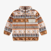 Veste de polar brun orangé à motifs et col montant, bébé || Orange brown polar jacket with patterns and high collar, baby