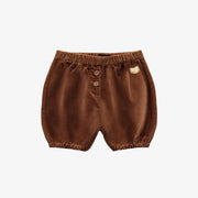 Short bouffant marron en velours côtelé, bébé || Brown puffy shorts in corduroy, baby