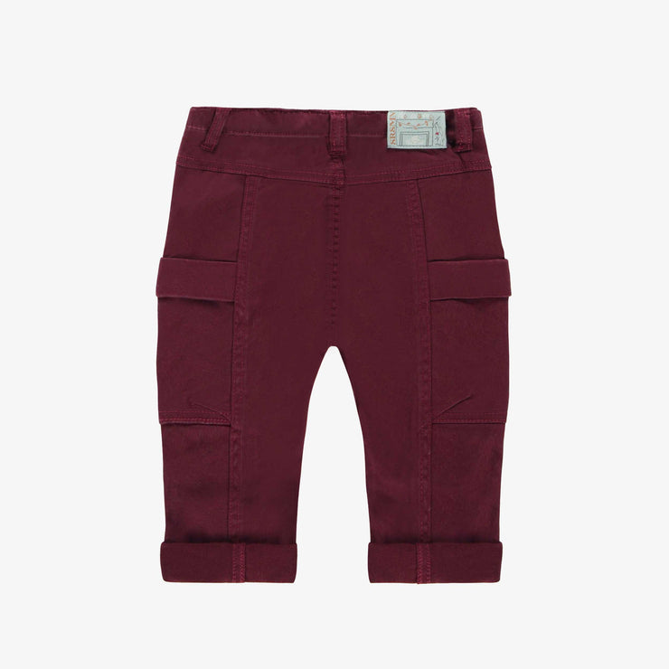 Pantalon rouge coupe décontractée avec poches cargo en sergé brossé, bébé || Red twill pant with cargo pockets in brushed twill, baby