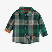 Chemise verte à carreaux en flanelle brossée, bébé || Brushed flannel plaid green shirt, baby