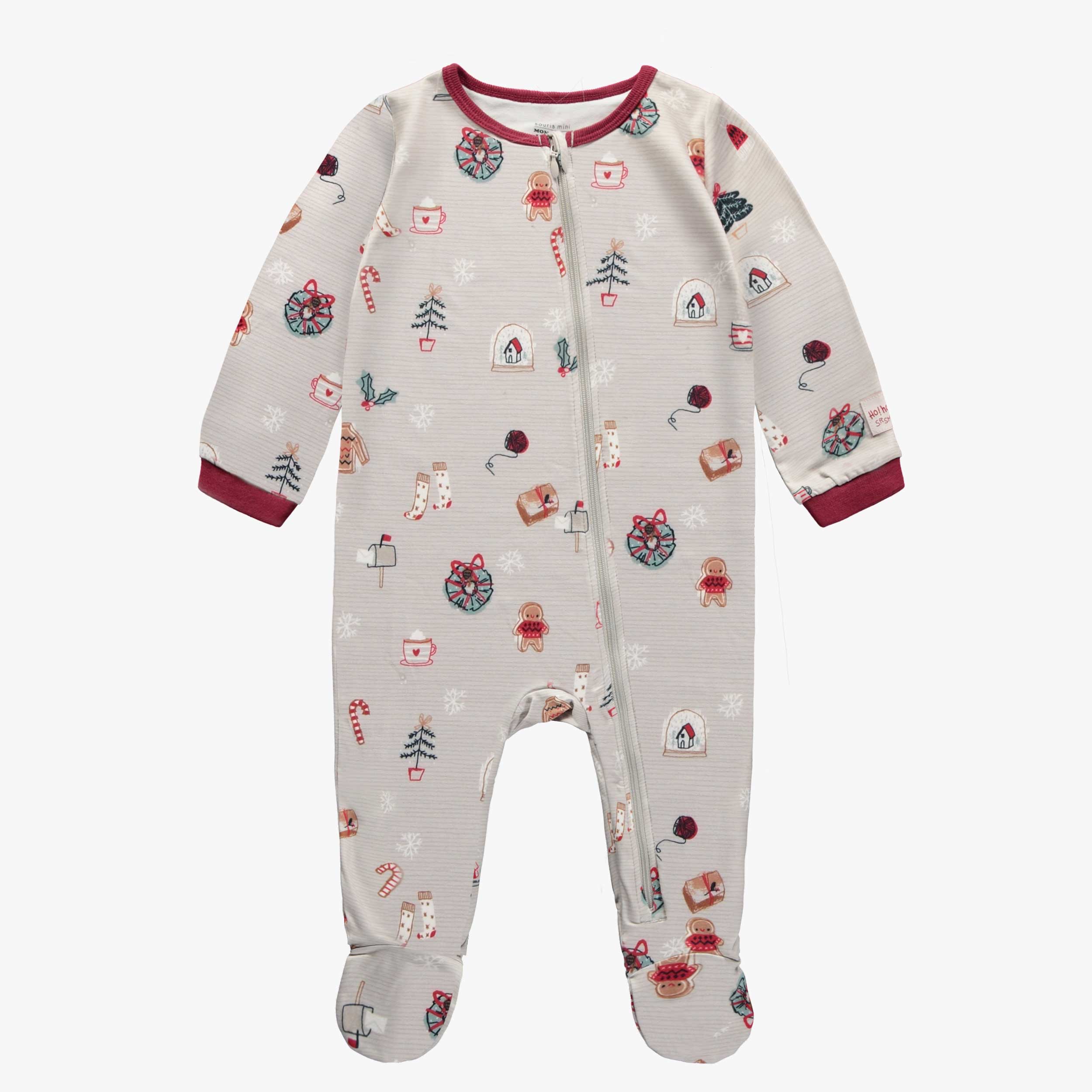 Pyjama des fêtes gris une-pièce en polyester brossé, bébé