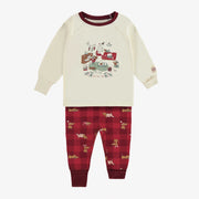 Pyjama des Fêtes crème et rouge deux pièces à motif en coton, bébé || Cream and red patterned two-piece holiday pajama in cotton, baby