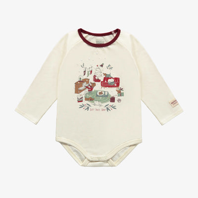 Cache-couche des Fêtes crème avec illustration en coton, bébé || Cream Holiday bodysuit with illustration in cotton, baby