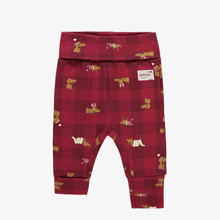 Pantalon évolutif des Fêtes rouge à carreaux en coton extensible, bébé || Evolutive red plaid Holiday pants in stretch cotton, baby