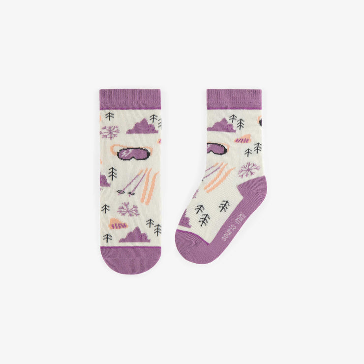 Chaussettes mauves avec un motif de skis, bébé || Purple socks with a pattern of skis, baby