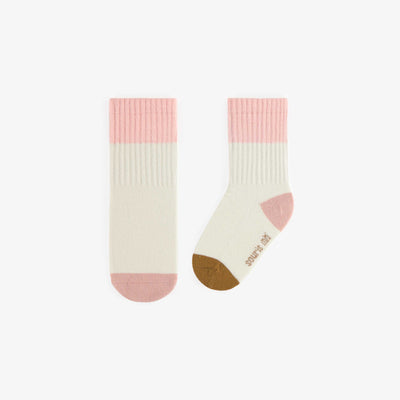 Chaussettes crème avec bloc de couleurs rose, bébé || Cream socks with pink color block, baby