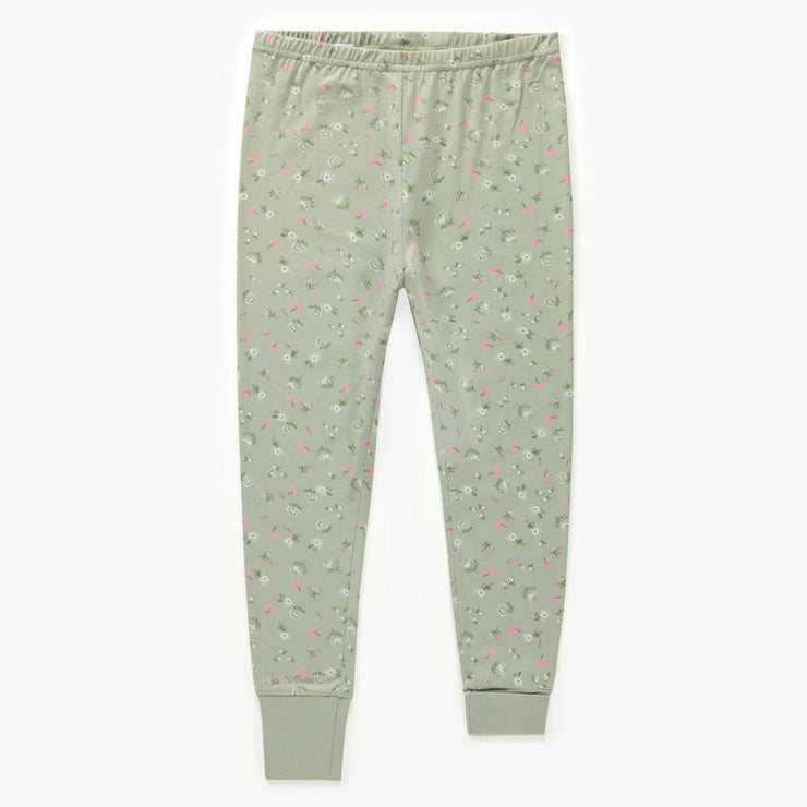 Pyjama vert sauge fleuri en coton, enfant || Sage green floral pajamas in cotton, child