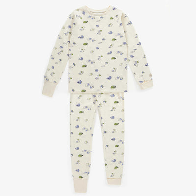 Pyjama crème avec poissons bleus et verts en coton, enfant || Cream pajama with blue and green fish print in cotton, child