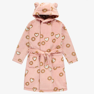 Robe de chambre rose à motif de biscuits en peluche, enfant || Pink dressing gown with a print of cookies in plush, child