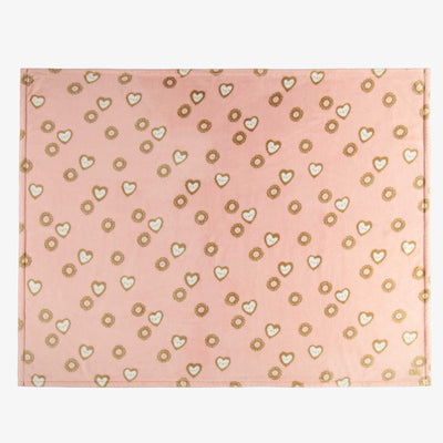 Couverture rose à motif de biscuits en douce peluche, enfant || Pink blanket with a print of cookies in soft plush, child