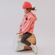 Manteau rose à capuchon en coquille souple avec motif d'animaux, enfant || Pink softshell hooded coat with animal prints, child