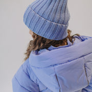 Manteau doudoune bleu à col montant avec capuchon, enfant || Blue puffer coat with high collar and hood, child