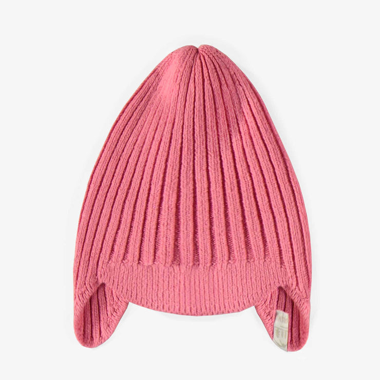 Tuque de maille rose à rabats et effet cachemire, enfant|| Pink knitted toque with flaps and a cashmere effect, child