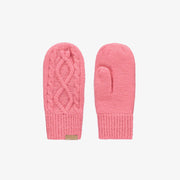 Mitaines roses en maille tressée, enfant  || Pink knitted mittens with a woven pattern, child