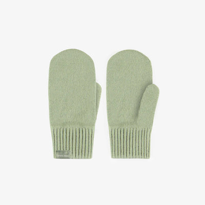 Mitaines vertes sauge en maille de coton effet cachemire, enfant || Sage green knitted mittens in cotton cashmere effect, child