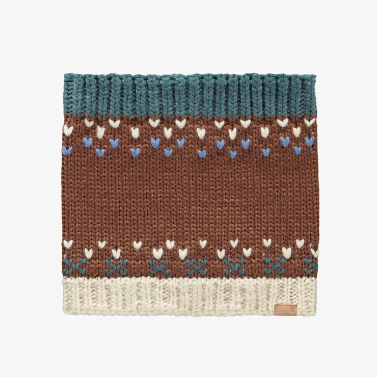 Cache-cou de maille brun à motif jacquard, enfant || Brown knitted neck warmer with a jacquard print, child