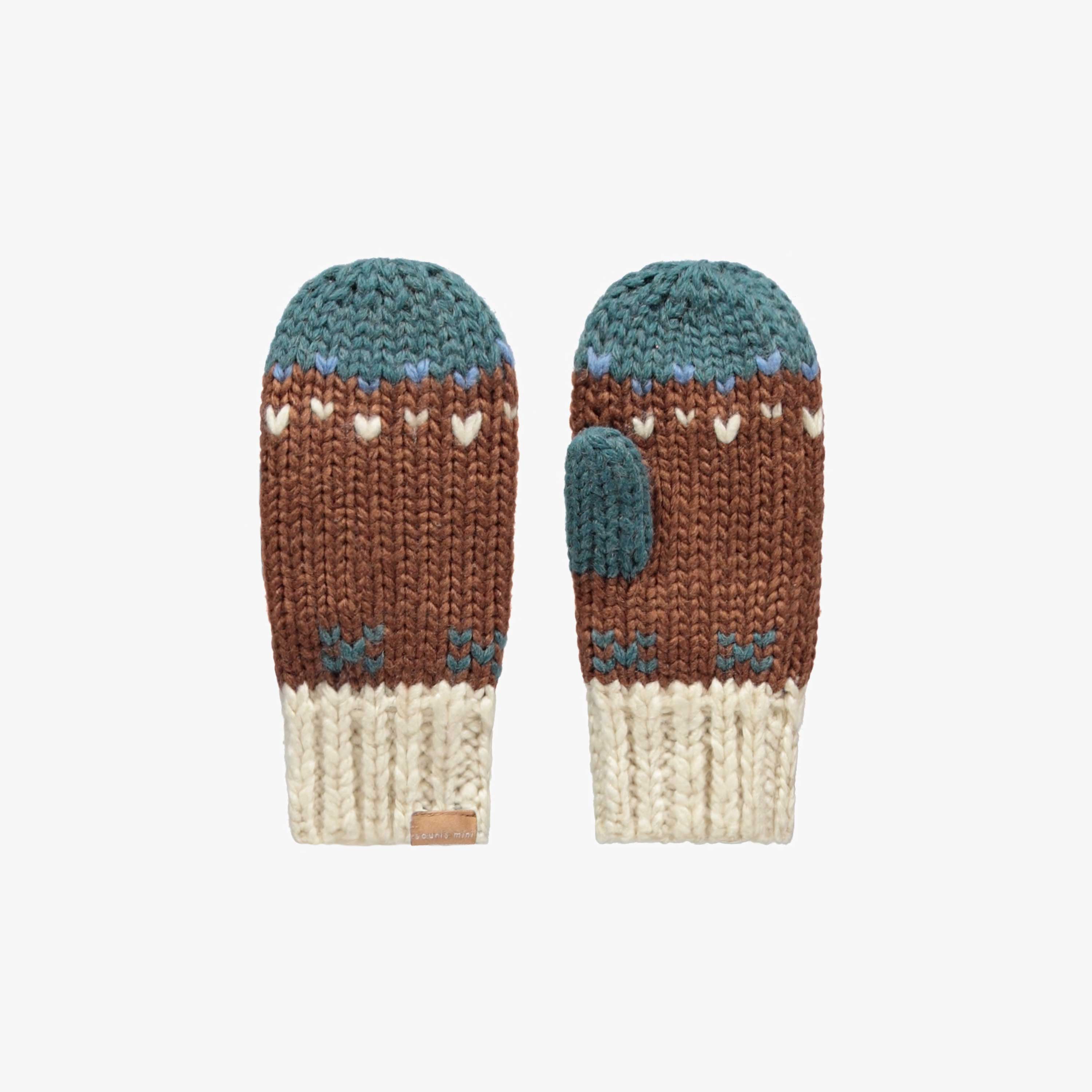 Mitaines brunes à motif jacquard en maille, enfant