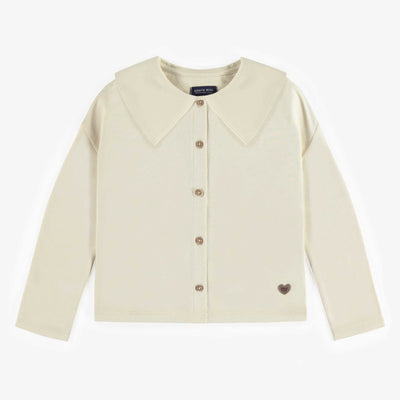 Chemise crème à manches longues à grand col en coton français, enfant || Cream shirt with long sleeves and a large collar in French terry, child
