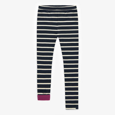 Legging marine et crème rayé réversible en jersey, enfant || Reversible striped navy and cream legging in jersey, child