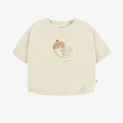T-shirt crème à manches courtes avec noisette en jersey, enfant || Cream short-sleeves t-shirt with hazelnut in jersey, child