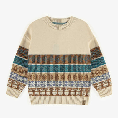 Chandail de maille crème à motif en coton cachemire, enfant || Cream patterned knitted sweater in cotton cashmere, child