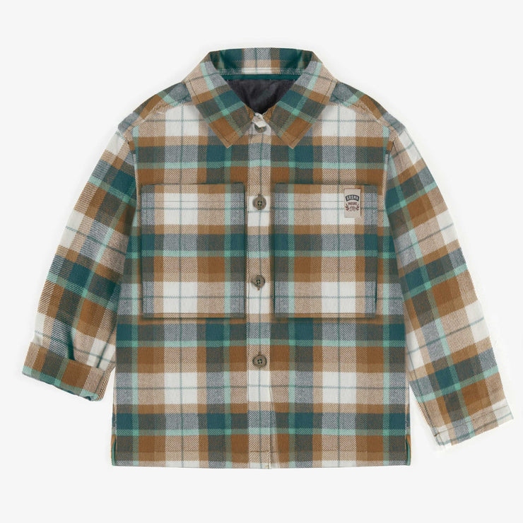 Chemise verte et brune à carreaux en flanelle, enfant || Green and brown plaid shirt in flannel, child