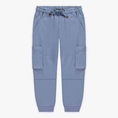 Pantalon bleu de coupe décontractée en coton français, enfant || Blue pants relaxed fit in French terry, child