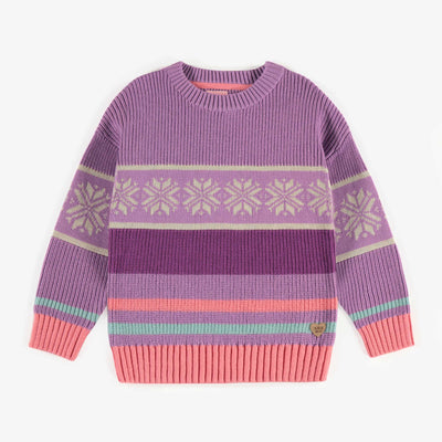 Chandail de maille mauve à motif jacquard, enfant || Purple knitted sweater with jacquard pattern, child