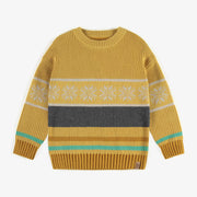 Chandail de maille jaune à motif jacquard, enfant || Yellow knitted sweater with jacquard pattern, child
