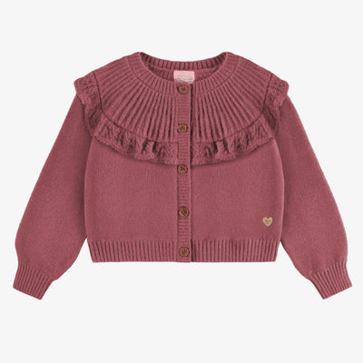 Veste de maille vieux rose à manches bouffantes, enfant || Purple knitted vest with puffy sleeves, child