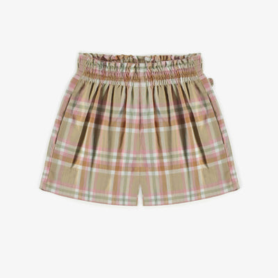 Short beige et rose à carreaux en sergé brossé, enfant || Beige and pink plaid skirt in brushed twill, child