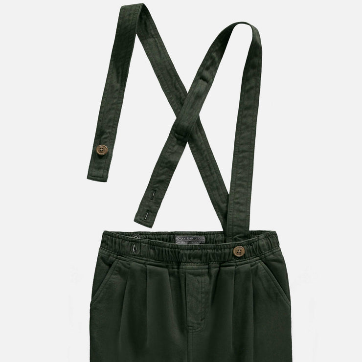 Pantalon vert avec bretelles en denim coloré, enfant || Green pants with colored denim straps, child