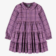 Robe mauve à carreaux en flanelle brossée, enfant || Purple plaid dress in brushed flannel, child