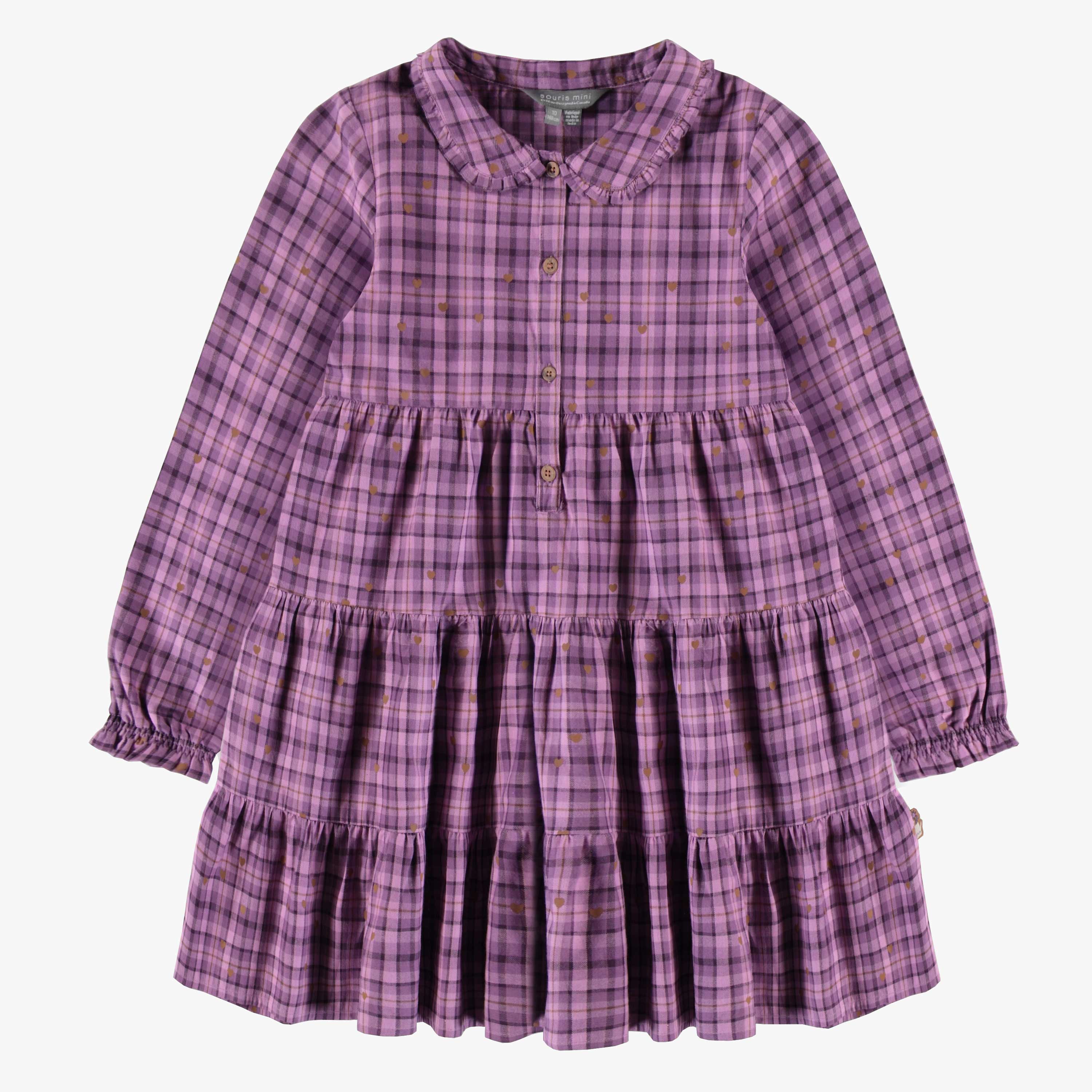 Purple plaid dress in brushed flannel, child
